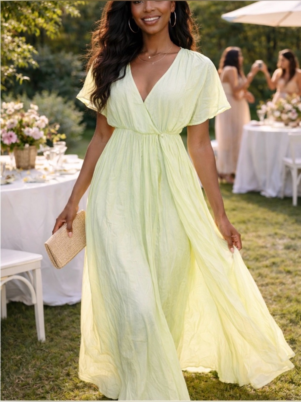 Scotch & Soda Pale green V-Neck Maxi Dress with Flutter Sleeves Sz S